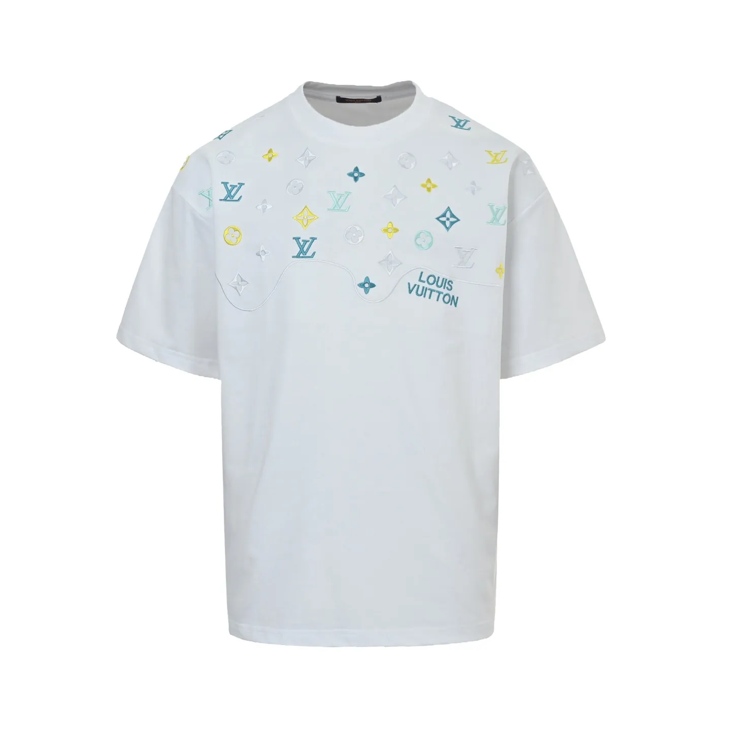 Louis Vuitton/Louis Vuitton 26ss wave pattern color block presbyopic embroidered short sleeves